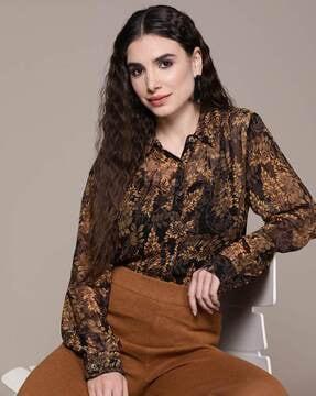 relaxed fit botanical print shirt with inner slip