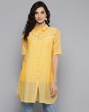 relaxed fit button-down embroidered shirt tunic with camisole