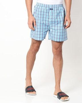 relaxed fit checked boxers with elasticated waist