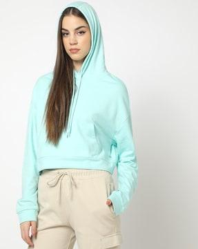 relaxed fit cotton crop hoodie