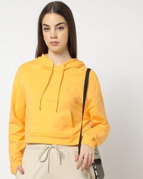 relaxed fit cotton crop hoodie