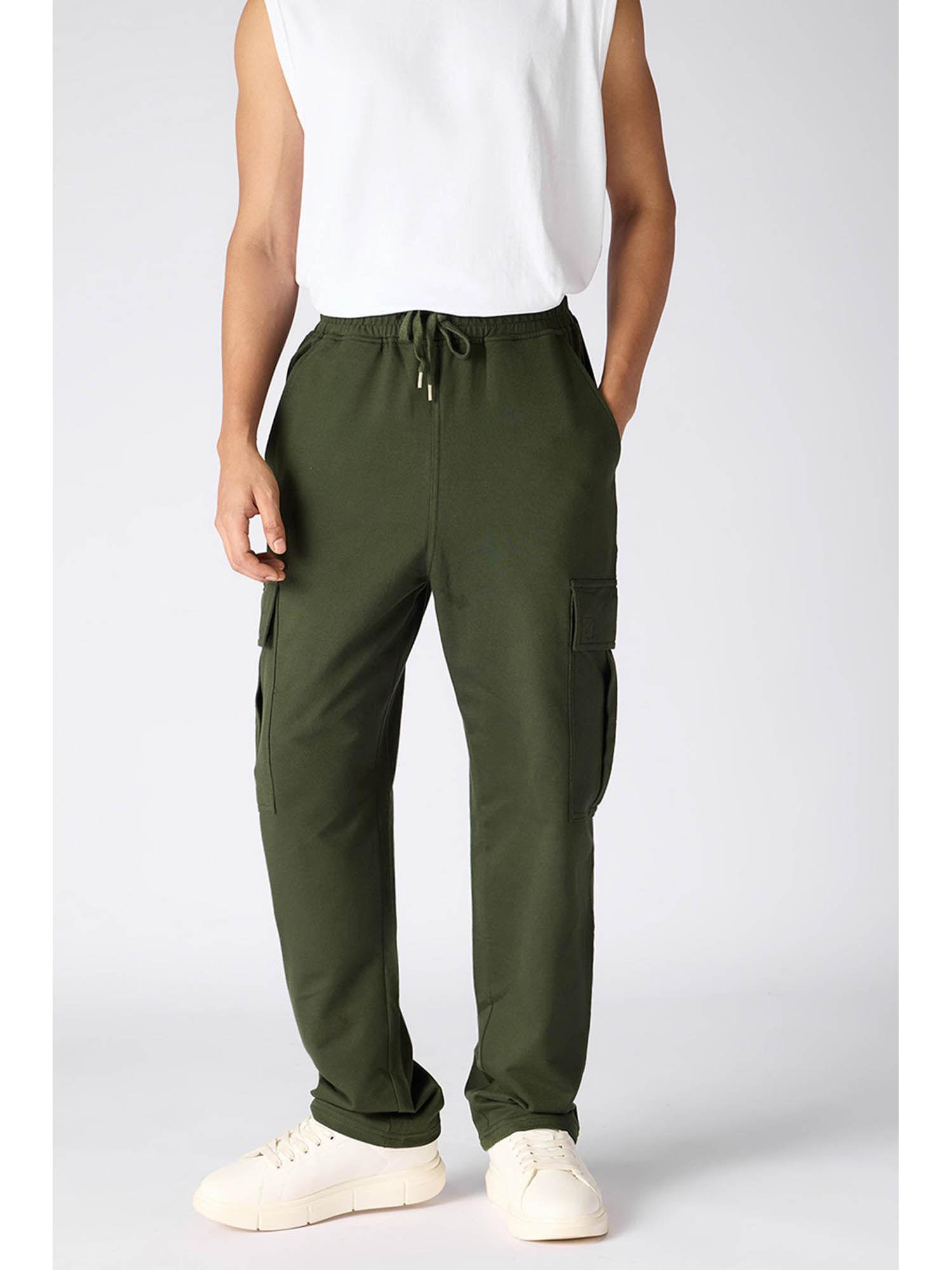 relaxed fit cotton knitted jogger cargo - olive