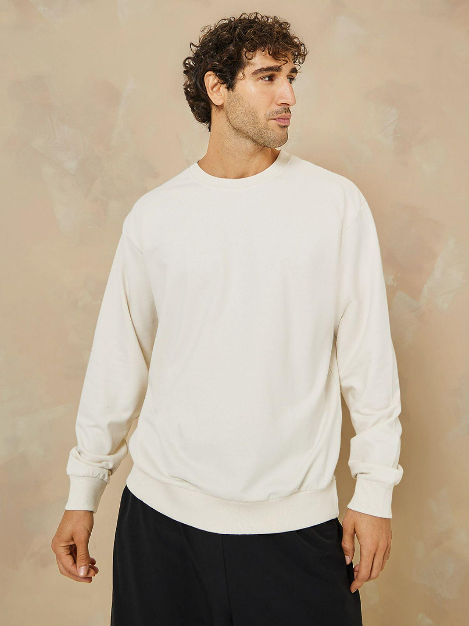 relaxed fit cotton terry sweatshirt - cream