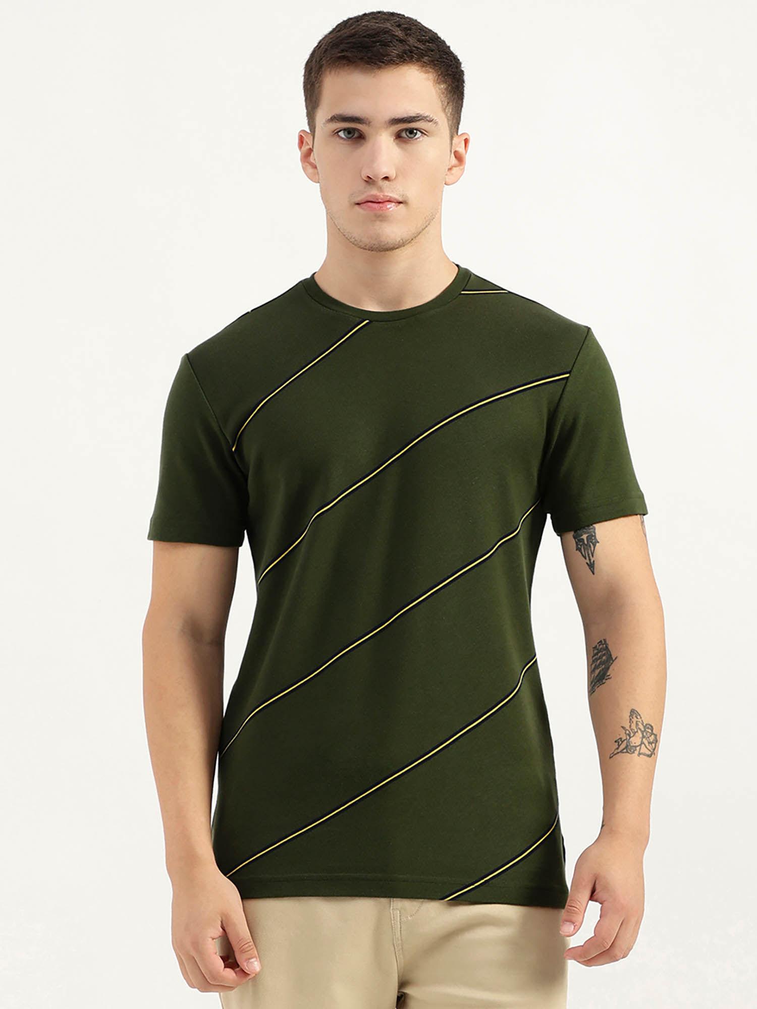 relaxed fit crew neck striped green t-shirt