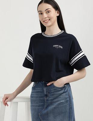 relaxed fit crop varsity t-shirt