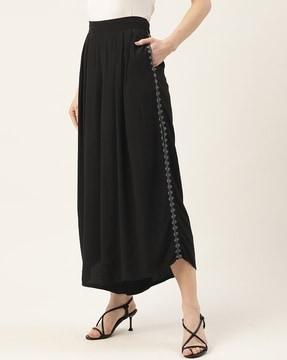relaxed fit cropped palazzos with embroidered panel