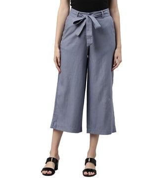 relaxed fit culottes with waist tie-up