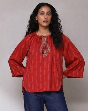 relaxed fit embroidered ikat top