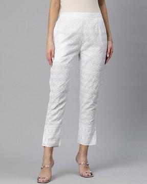 relaxed fit embroidered pants with elasticated waist