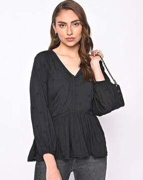 relaxed fit embroidered v-neck tunic top