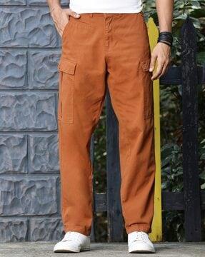 relaxed fit flat-front cargo pants