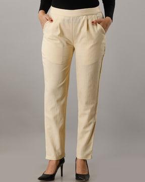 relaxed fit flat-front pants with insert pockets