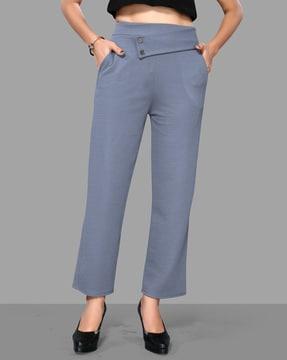 relaxed fit flat-front trousers with insert pockets