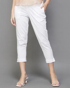 relaxed fit flat-front trousers with slip pockets