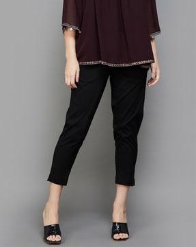 relaxed fit flat-front trousers with slip pockets