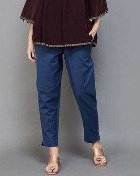 relaxed fit flat-front trousers with slip pockets