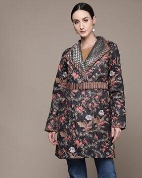 relaxed fit floral print longline coat