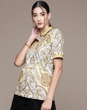 relaxed fit floral print polo t-shirt