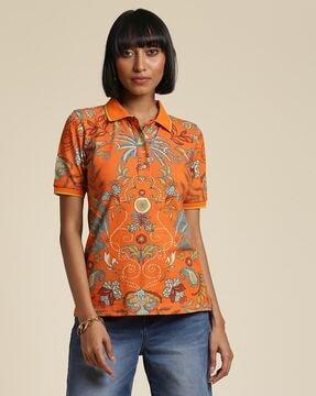 relaxed fit floral print polo t-shirt