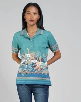 relaxed fit floral print polo t-shirt