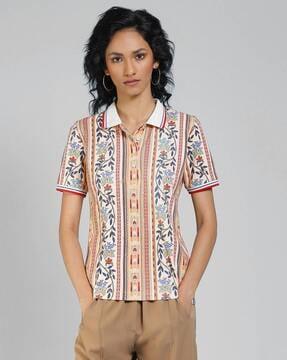 relaxed fit floral print polo t-shirt