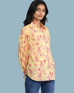 relaxed fit floral print shirt with spread collar