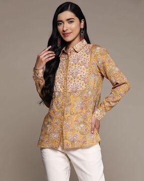 relaxed fit floral print shirt with spread collar