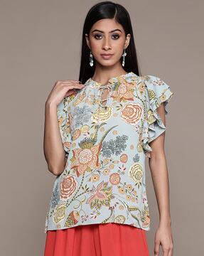 relaxed fit floral print v-neck top