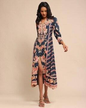 relaxed fit floral print viscose silk dress