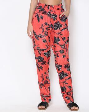 relaxed fit floral printed trousers