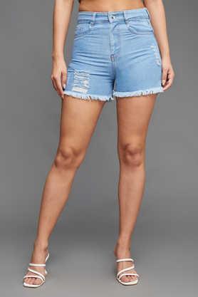 relaxed fit full length denim women's casual wear shorts - blue