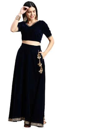 relaxed fit full length polyester women's casual wear skirt - navy