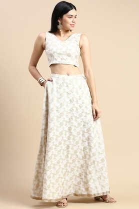 relaxed fit full length polyester women's casual wear skirt - off white