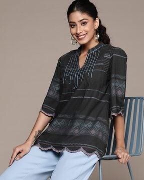 relaxed fit geometric print cotton tunic