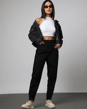 relaxed fit high-rise flat-front trousers