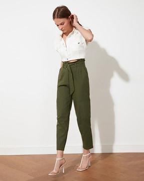 relaxed fit high rise pants with insert pockets