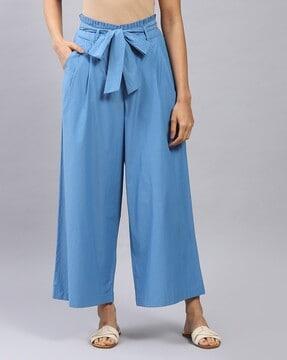 relaxed fit high-rise pleat-front wide-leg pants