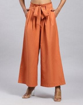 relaxed fit high-rise pleat-front wide-leg pants