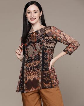 relaxed fit ikat print top with inner slip