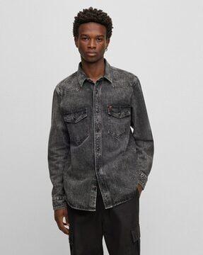 relaxed fit indigo-wash shirt