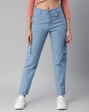 relaxed fit jeans with flap pockets