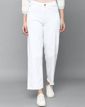 relaxed fit jeans with frayed hem