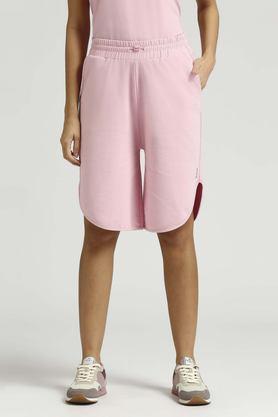 relaxed fit knee length cotton women's casual wear shorts - pink