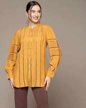 relaxed fit laser-cut pleated shirt tunic