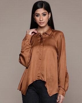 relaxed fit loose fit shirt with dipped hem