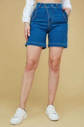 relaxed fit mini denim women's casual wear shorts - blue