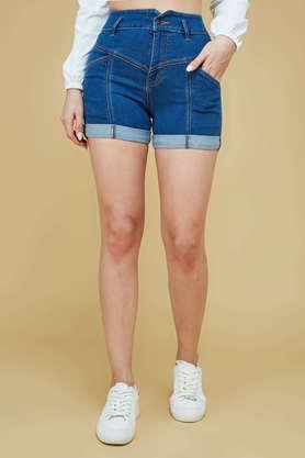 relaxed fit mini denim women's casual wear shorts - blue