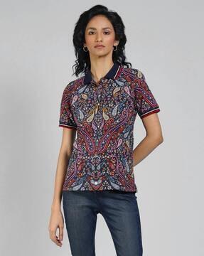 relaxed fit paisley print polo t-shirt