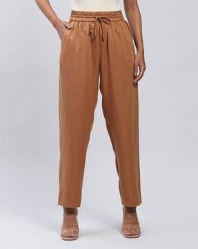 relaxed fit pants with elasticated drawstring waist