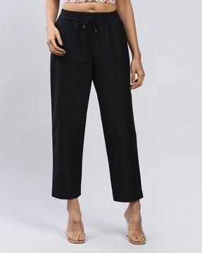 relaxed fit pants with elasticated drawstring waist